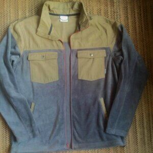 Columbia Gray Brown Tan Fleece Chore Field Jacket w/ 2 Chest Pockets Mens Size L